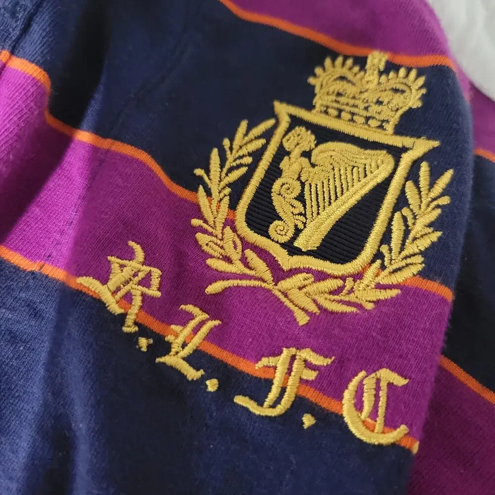 Ralph Lauren RLFC Rugby Stripe Skirt Purple Polo Cotton Jersey Crest Large 12 14